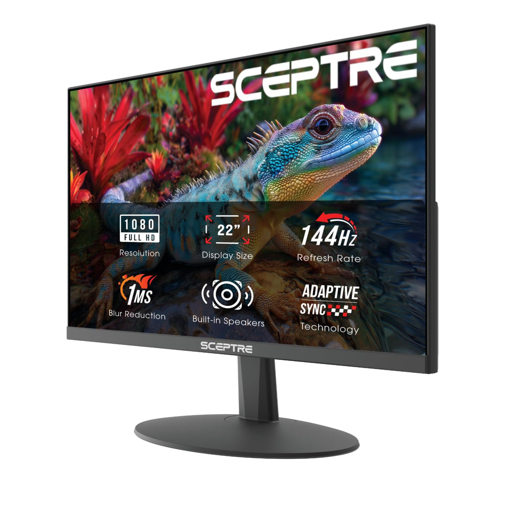 Sceptre front view showing crisp 22-inch display and slim bezels for improved focus