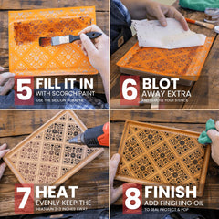 Scorch Marker activation with heat gun in process, fast permanent wood burning finish