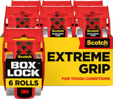 Scotch box lock front packaging showing six clear rolls and dispensers for quick use