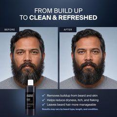 Man applying Scotch Porter beard wash in shower, highlights gentle cleansing action
