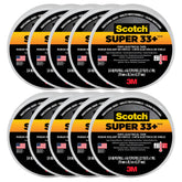 Scotch Super 33+ front pack showing ten black rolls and brand for bulk value
