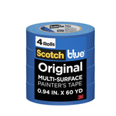ScotchBlue front packaging showing four blue rolls and product labeling for reliable painting