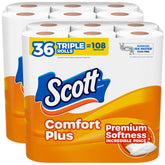 Scott ComfortPlus front packaging showing bulk 36 rolls and convenience