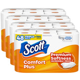 Scott ComfortPlus front packaging showing 48 triple rolls and key benefits