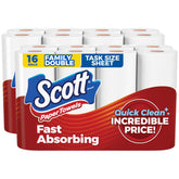 Scott front packaging showing 16 family double rolls and value