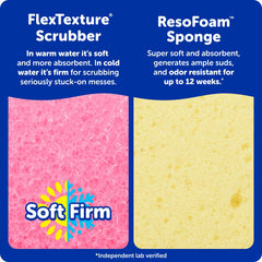 Scrub Daddy FlexTexture foam detail showing temperature-responsive texture for gentle or firm scrubbing