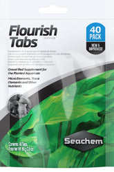 Seachem Flourish Tabs front packaging showing 40 count and product branding benefit easy dosing
