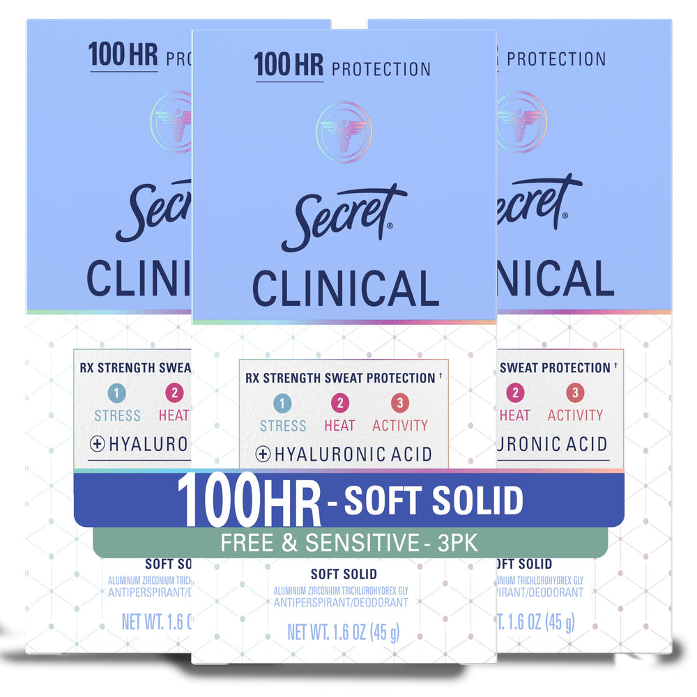Secret clinical strength front packaging showing unscented benefits and protection