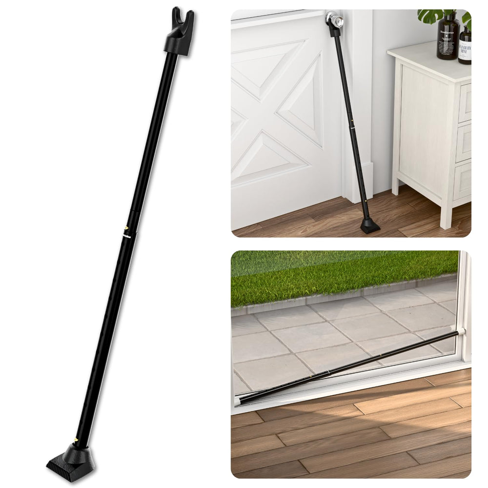 SECURITYMAN front view of black door security bar showing sturdy build and fit