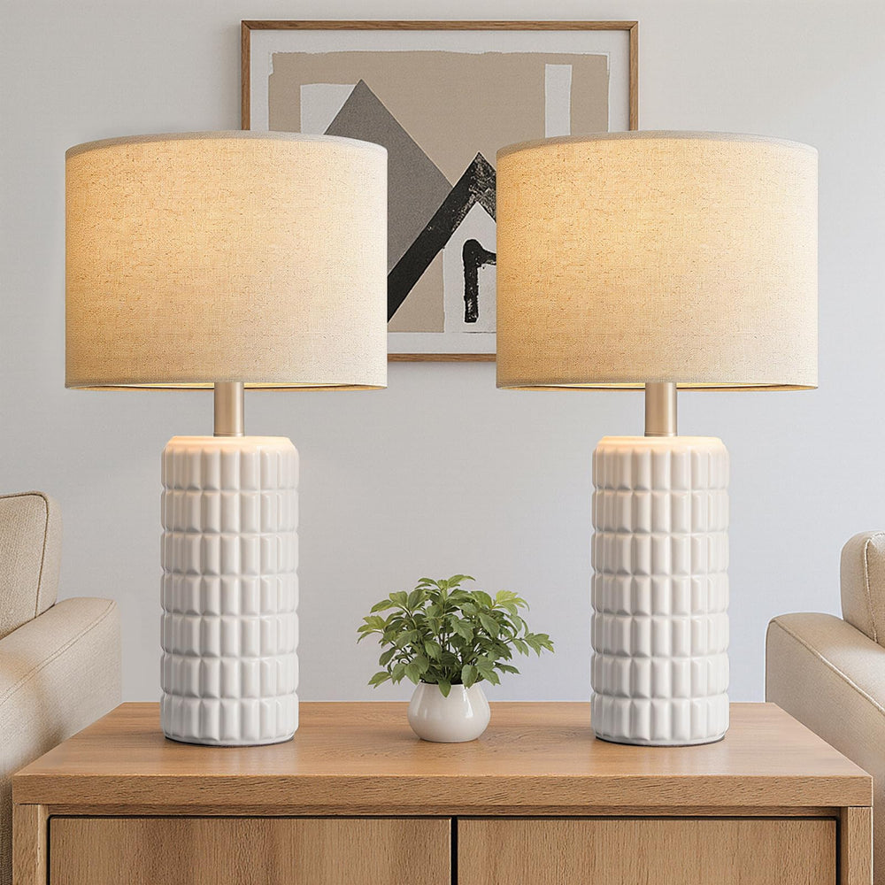 Seealle front view pair on nightstands showing balanced bedside lighting