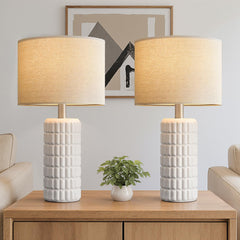 Seealle front view pair on nightstands showing balanced bedside lighting