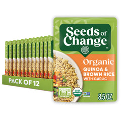 SEEDS OF CHANGE front packaging showing quinoa and brown rice for fast meals