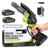Seese front view of mini chainsaw showing compact design and easy storage benefit