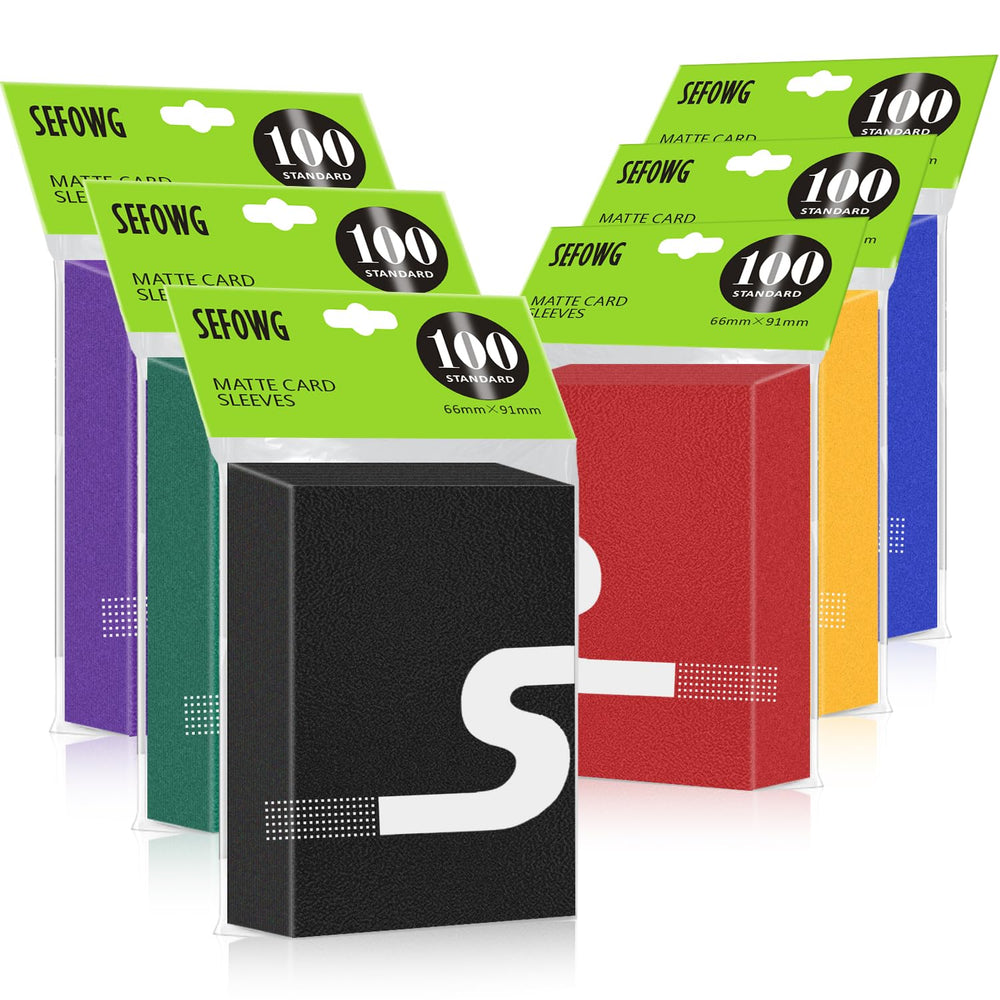 SEFOWG front-facing pack of 600 sleeves showing brand and six colors, durable protection