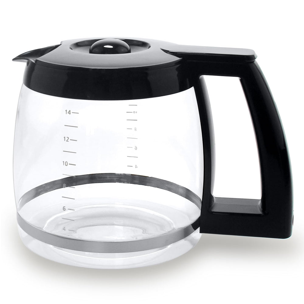 Sendextra glass carafe front view showing clear glass and cup markings for accurate brewing
