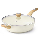 SENSARTE front view of 12 inch skillet showing lid and helper handle for balanced lifting