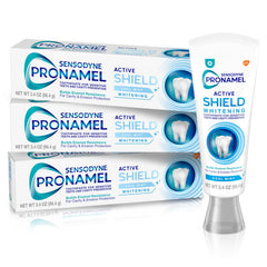 SENSODYNE PRONAMEL front packaging showing three-tube pack and benefits