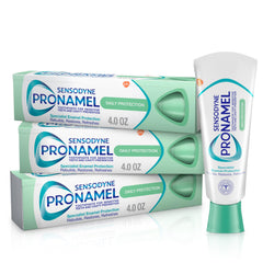 SENSODYNE PRONAMEL front packaging showing three tubes and product name benefit