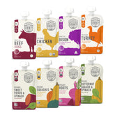 Serenity Kids front packaging showing eight 3.5 oz organic pouches and benefits