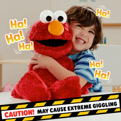 Sesame Street Elmo held by child illustrating safe size and joyful interaction benefit