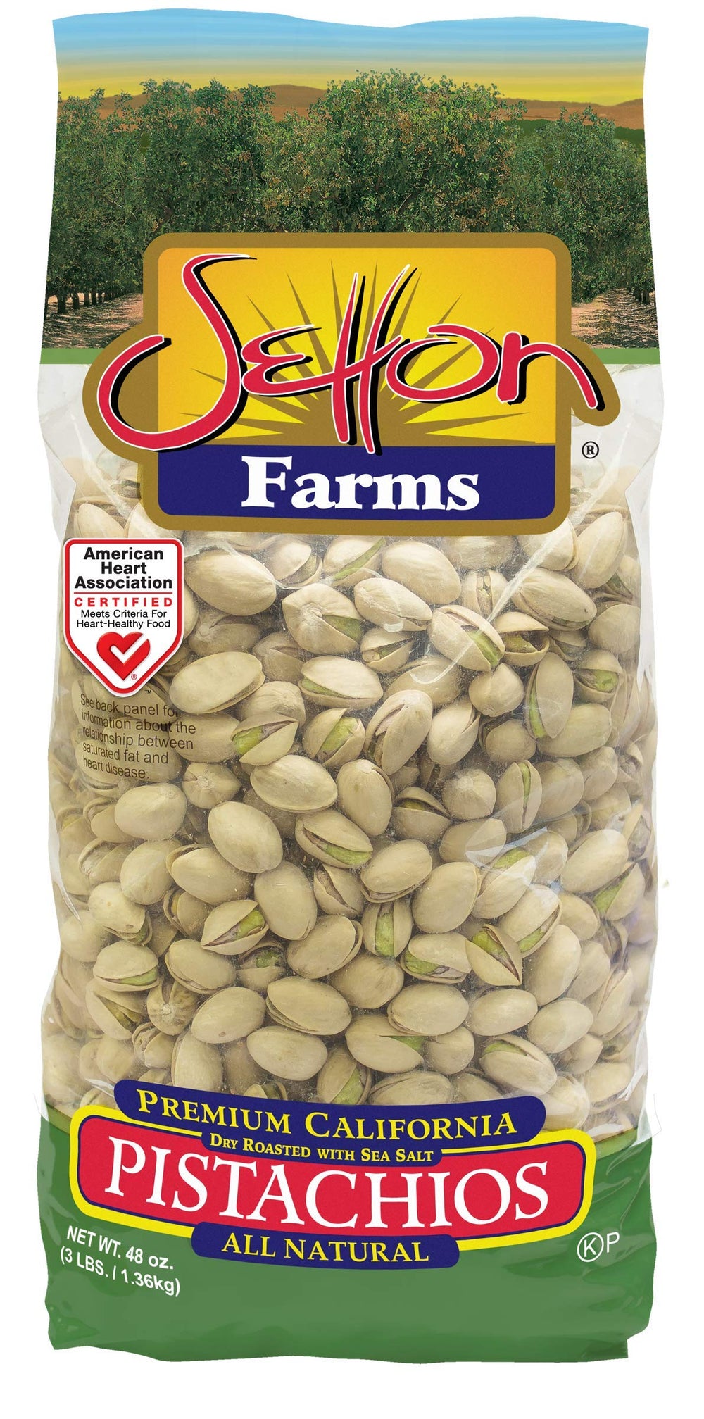 Setton Farms front of bag showing 3 lb packaging and branding benefit
