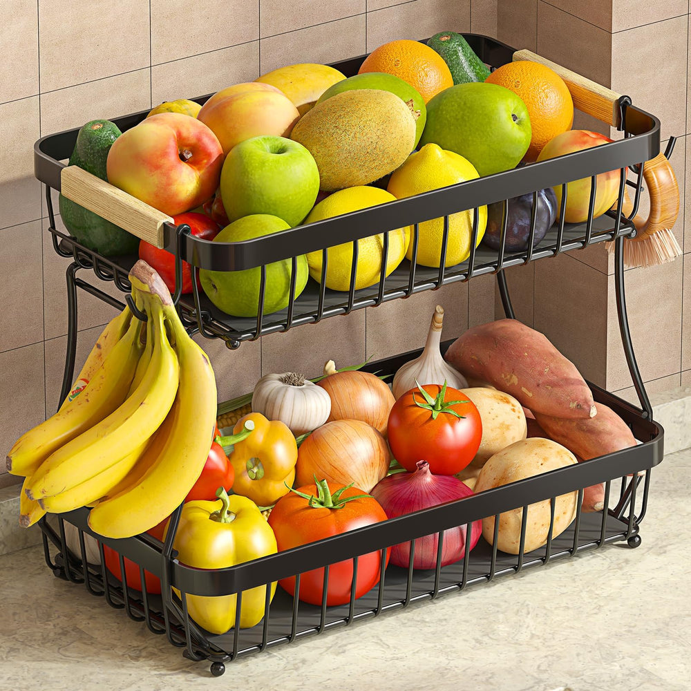 Sevenblue front view of assembled 2-tier basket showing organized storage benefit