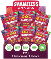 Shameless front packaging showing Berry Blast variety and portioned bags for convenience