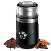 SHARDOR front view of black electric grinder showing compact design and brand logo for quiet convenience