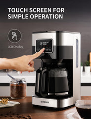 SHARDOR LCD touch panel close-up displaying timer and brew strength for easy programing benefit