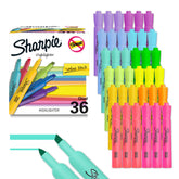 Sharpie front pack showing 36-count assorted fashion colors for reliable highlighting
