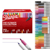 Sharpie front packaging showing 72-count assorted markers and durable variety