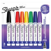 Sharpie front packaging showing eight assorted paint markers and benefits