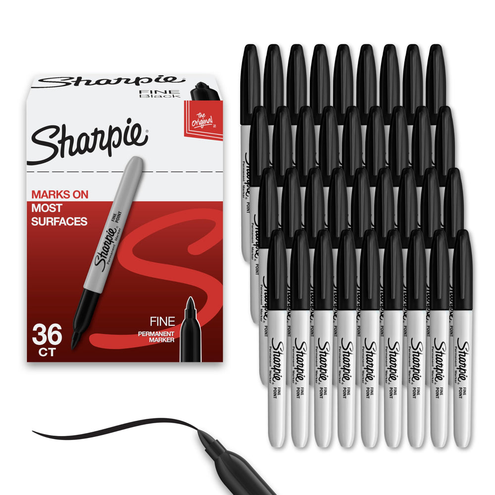 Sharpie front packaging showing 36-count black markers and clear quantity benefit