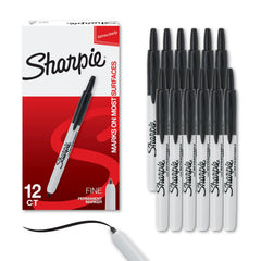 Sharpie retractable pack front view showing 12 markers and bold black ink benefit