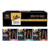 Sheba front packaging showing flavors and 70-count benefit