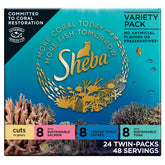Sheba seafood pack front view showing variety and portion trays for easy feeding