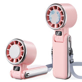 SHEWIND front view of pink fan packaging showing product and benefits
