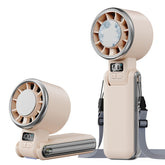 SHEWIND front view of cream fan showing compact design and portability benefit