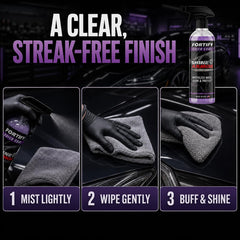 SHINE ARMOR Fortify wiped with microfiber showcasing scratch-free removal