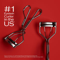 Shiseido eyelash curler side profile highlighting edge-free frame and safety