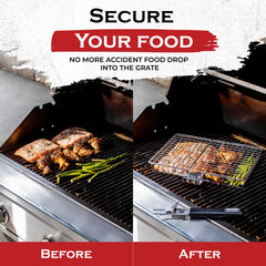 SHIZZO grill basket front view benefiting even batch grilling