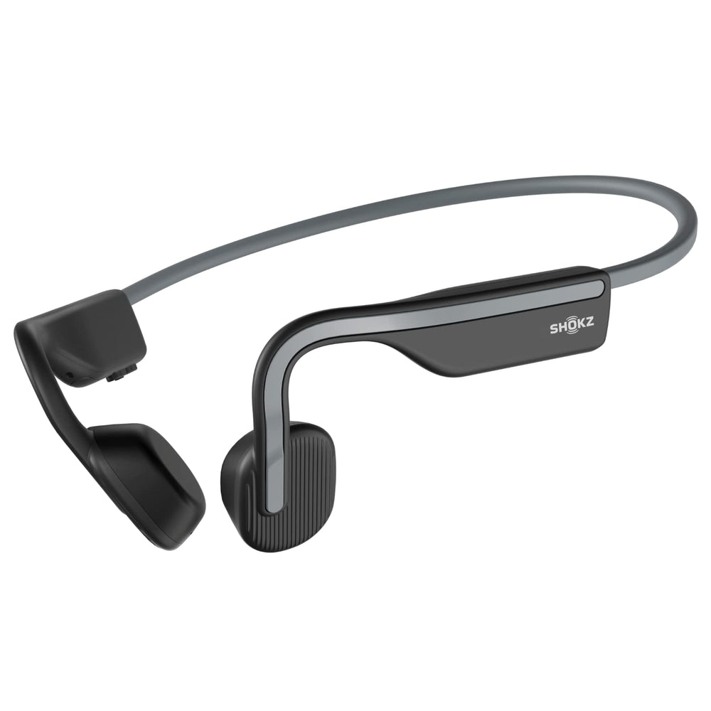 SHOKZ OpenMove front view showing slim grey frame and open-ear comfort