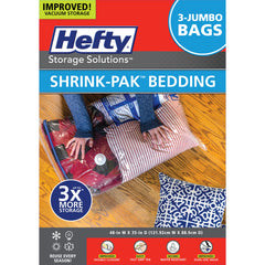 Shrink-Pak front packaging showing 3 jumbo bags and storage benefits