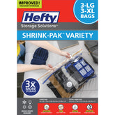 Shrink-Pak front packaging showing the 3 large and 3 XL bags for space saving