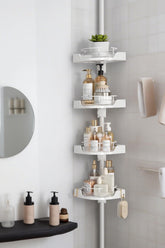 shuang qing front view assembled in shower, maximizes corner storage