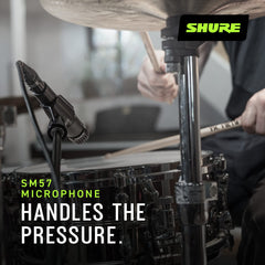 Shure SM57 Pro mounted on mic stand demonstrating easy setup and stage readiness