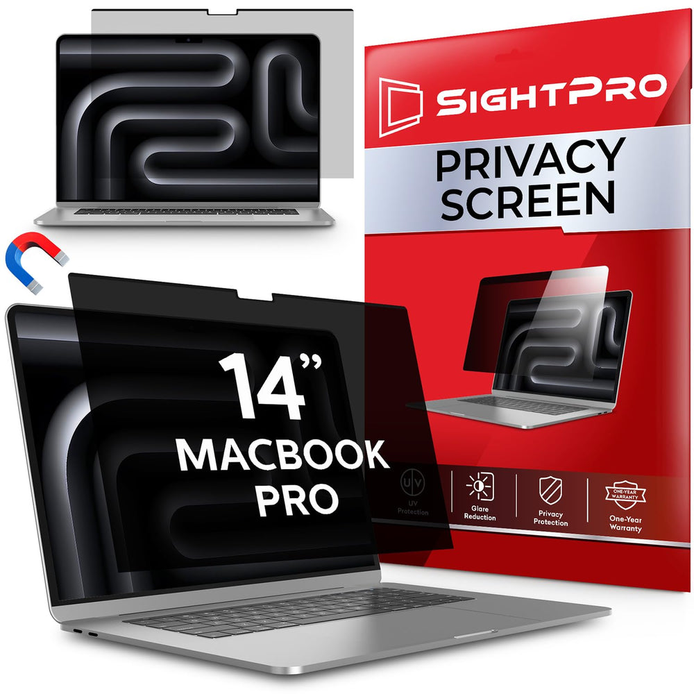 SightPro front view of packaged magnetic privacy screen showing neat fit and protection
