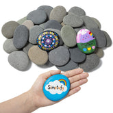 Simetufy front packaging showing 45 flat river rocks ready for crafts