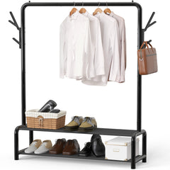 Simple Houseware full rack front view showing hanging and shelves, maximizes wardrobe storage