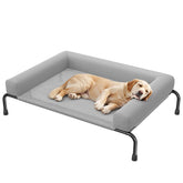 Simple Trending front view elevated dog bed showing modern grey design and support